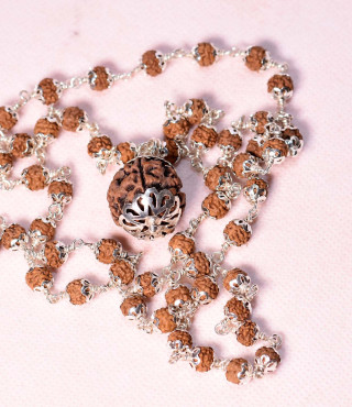 silver covered rudraksha with 6 mukhi pendant 