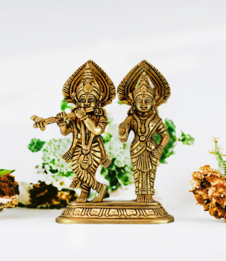 Brass Radha Kishan Murti Idol With Flute