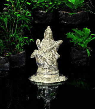 Saraswati Ji Silver Idol