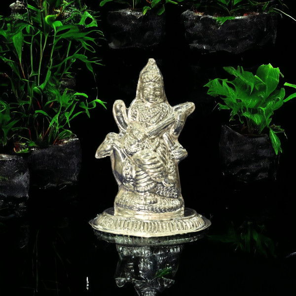 Saraswati Ji Silver Idol