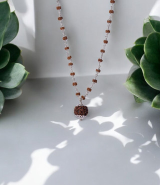 Silver Rudraksh Mala With 7 Mukhi Pendent  Silver Rudraksh Mala With 7 Mukhi Pendent