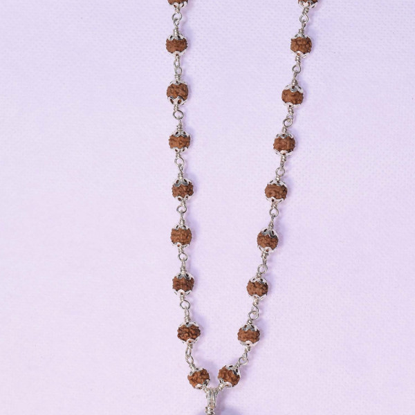 silver covered rudraksha with 5 mukhi pendant 