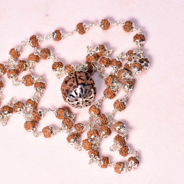 silver covered rudraksha with 6 mukhi pendant 