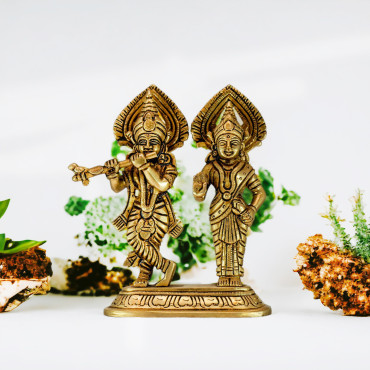 Brass Radha Kishan Murti Idol With Flute